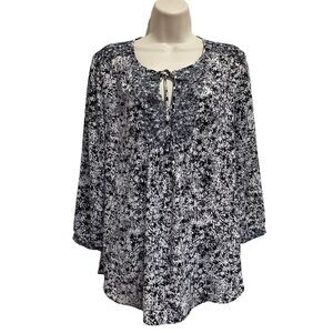 NYDJ Not Your Daughters Jeans Popover Top Blouse Keyhole Tie Neckline Sz S